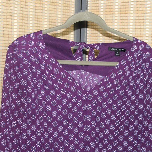 41 Hawthorn 3/4 Sleeve Purple Blouse w/ Blue and White Tile Motif - Picture 1 of 8